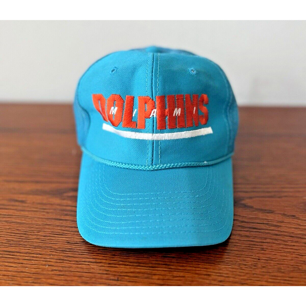 VTG Miami Dolphins Sports Specialties Blue Snapback Hat Script Trucker Cap 90s